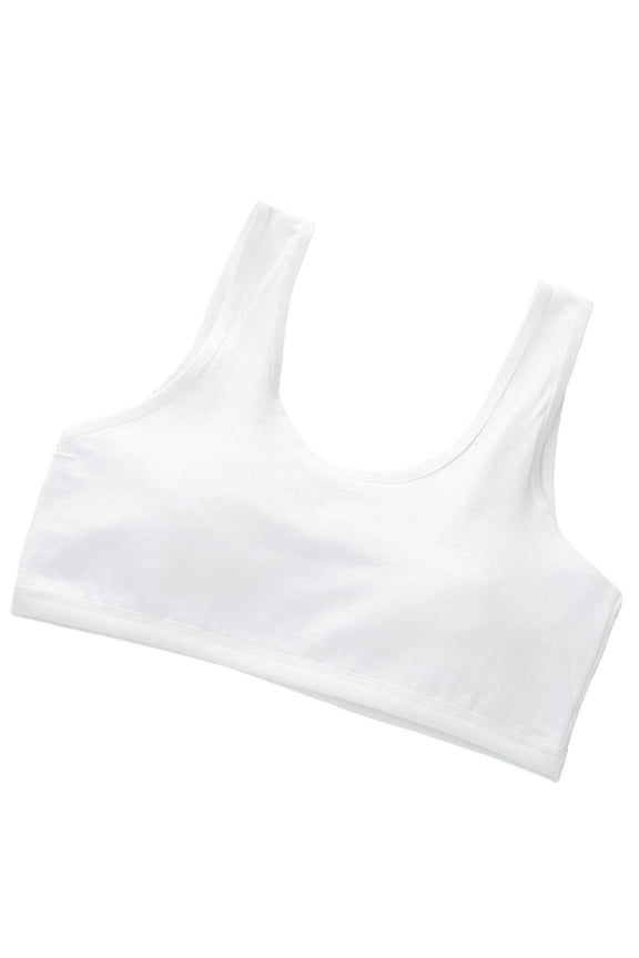 Girls Bras Ages 8 12 Padded Sport Training Bra Racerback Seamless Design Solid Color Underwear Camisole Breathable Cotton Tops Bralettes White 8-12 Years