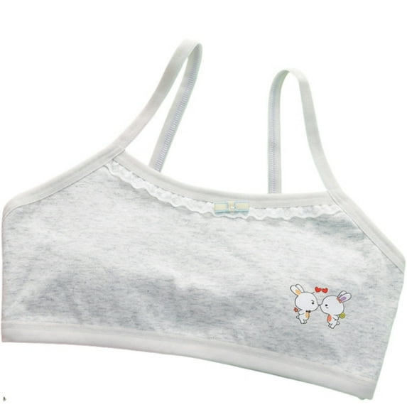 Girls Bras For School Summer Seamless Bras Cotton Stretch Girls Soft Bralettes - Spaghetti Strap Training Bra for Girls & Teens,Light Gray,9-13 Years
