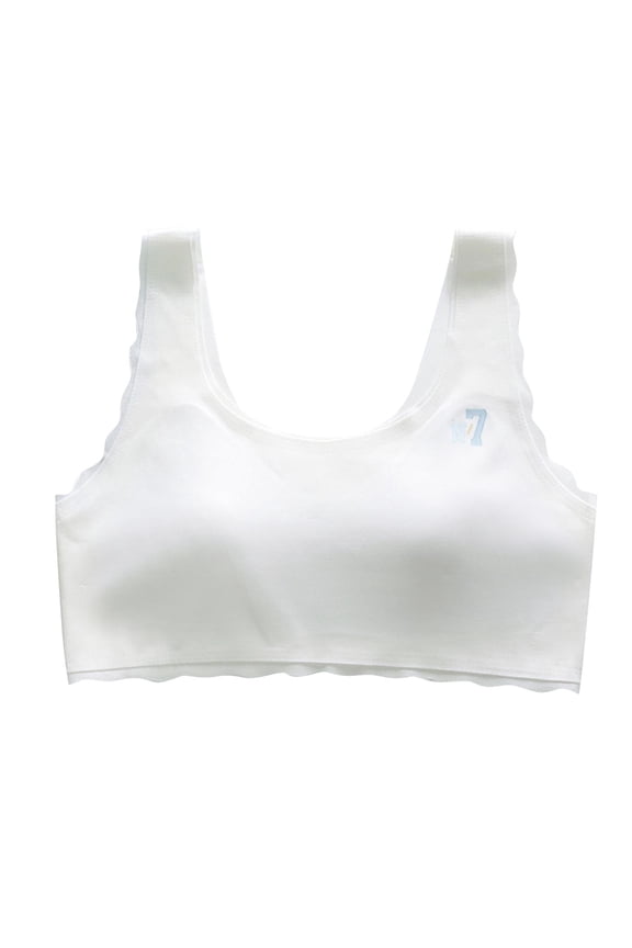 Girls Bras Silky Seamless Bra Cute Printed Padded Sports Bra Comfort Summer Cooling Bralette, White, 12 Years