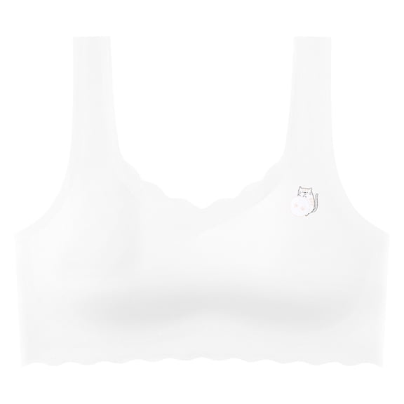 Girls Bras Silky Seamless Bra Cute Printed Padded Sports Bra Comfort Summer Cooling Bralette, White, 14 Years