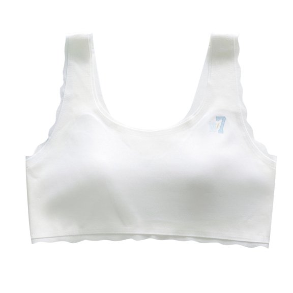 Girls Bras Silky Seamless Bra Cute Printed Padded Sports Bra Comfort Summer Cooling Bralette, White, 14 Years