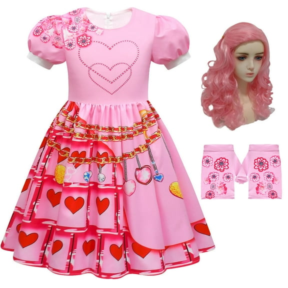 Girls Bridget Costume with Wig and Gloves Halloween Birthday Pink Dress up, 3-10Y