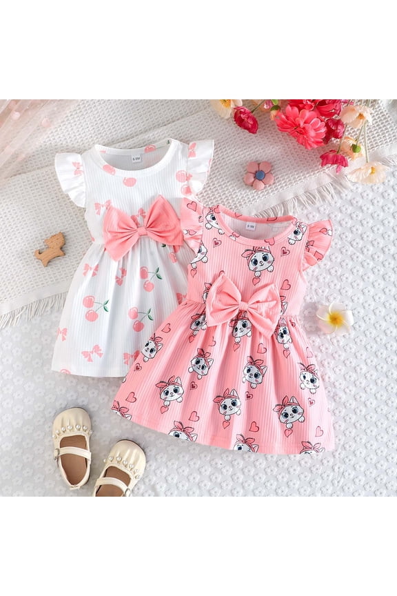 Girls Bubble Dresses Puff Short Sleeve Crewneck Solid Pleated Summer Cute Girls Birthday Dress Size 9-12M