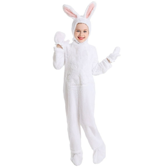 Girls Bunny Animal Jumpsuit Set with Headgear Gloves and Foot Covers for Stage Performance