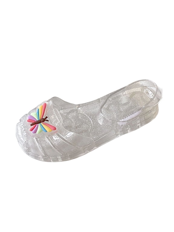 Girls Butterfly Decor Fisherman Jelly Sandals Cute Princess Flat Closed Toe Summer Beach Flats with Adjustable Buckle