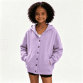 thumbnail image 1 of Girls Button Down Hoodie with Pockets Casual Long Sleeve Loose Fit Trendy Kids Fall Jacket Purple 4-14 Years, 1 of 6