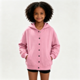 thumbnail image 1 of Girls Button Down Hoodie with Pockets Trendy Loose Fit Long Sleeve Casual Kids Fall Jacket Pink 9-10 Years, 1 of 6