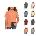 thumbnail image 1 of Girls Button Down Shirt Short Sleeve Collared Plain Casual Lightweight Dress Shirts (5-16y), 1 of 5