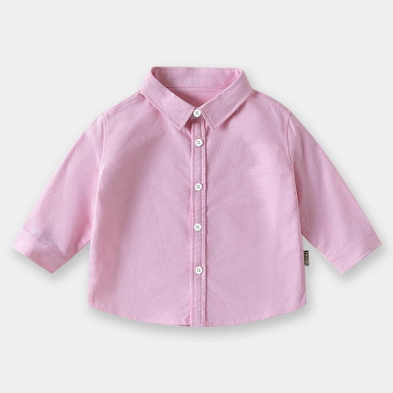 Girls' Button Down Shirts Boys Formal Outfit Long Sleeve Light Pink Shirt School Clothes 4-5 Years