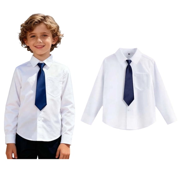 Girls Button Down Shirts Boys Formal Outfit Navy Long Sleeve Shirt Boys Dress Shirt Shirt 11-12 Years