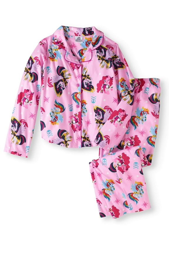 Girls' Button Down Top and Bottom Pajama 2-Piece Set