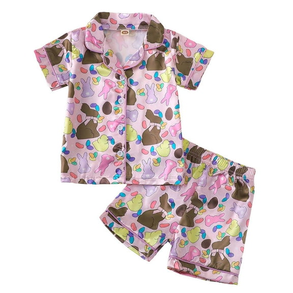 Girls Button Down Pajamas Size 10-12 Toddler Girls Silk Pajamas Baby Infant Kids Short Sleeve Cute Button Down Shirt Top Shorts Set Summer Pjs Loungwear