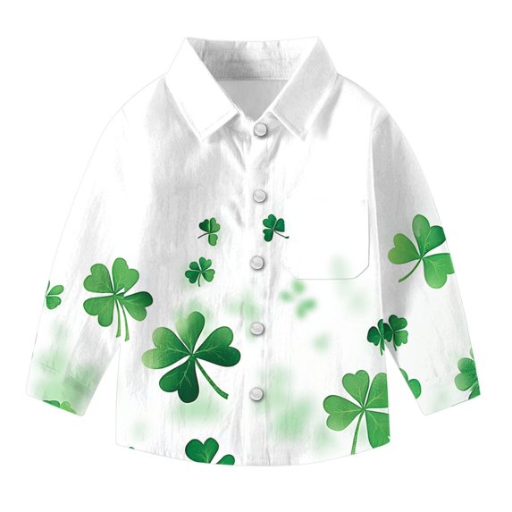 Girls Button Shirts for St. Patrick's Day Long Sleeves Clover Blouses Tshirts Kids Casual Lapel Neck Tee Outfits 2025 Fashion,01_Green
