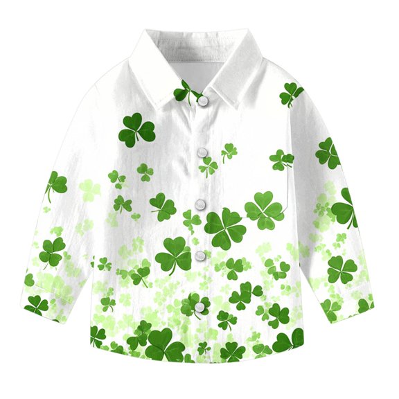 Girls Button Shirts for St. Patrick's Day Long Sleeves Clover Blouses Tshirts Kids Casual Lapel Neck Tee Outfits 2025 Fashion,05_Green
