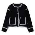 thumbnail image 1 of Girls Button-Up Cardigan Sweaters Elegant Retro Long Sleeve Knitted Cardigan Crew Neck Fall Sweater Coat Black, 9 Y, 1 of 7
