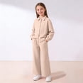 thumbnail image 1 of Girls' Button Up Shirt Set Long Sleeve Collared Top and High Waist Wide Leg Pants Casual Two Piece Outfit Relaxed Fit Coord, 1 of 8