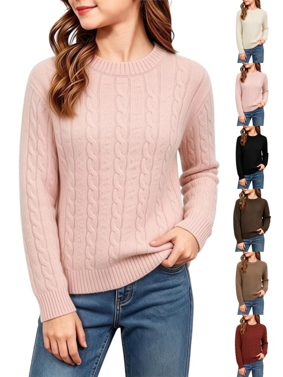 Girls Cable Knit Pullover Sweater Solid Color Soft Crew Neck Twist Knit Top for Fall Winter (Sizes 0-13 Years)