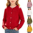 thumbnail image 1 of Girls Cable Knit Sweater Cardigan Long Sleeve Button Up Jacket 18M-10Y Kids School Uniform Winter Fall Outerwear (3-4 Years, Red), 1 of 7