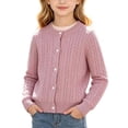 thumbnail image 1 of Girls Cable Knit Sweater Cardigan Long Sleeve Button Up Jacket 18M-10Y Kids School Uniform Winter Fall Outerwear (7-8 Years, Pink), 1 of 6