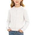 thumbnail image 1 of Girls Cable Knit Sweater Cardigan Long Sleeve Button Up Jacket 18M-10Y Kids School Uniform Winter Fall Outerwear (9-10 Years, White), 1 of 8