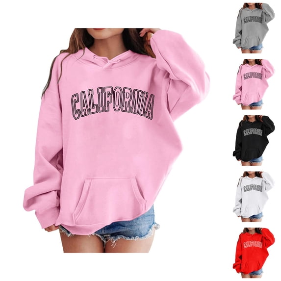 Girls California Hoodies Casual Long Sleeve Graphic Hooded Sweatshirt with Pockets Kids Pullover Tops