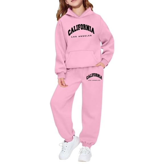 Girls' California-Inspired Letter Print Hoodie and Sweatpants Set for Versatile Wear, All Occasions, Gift