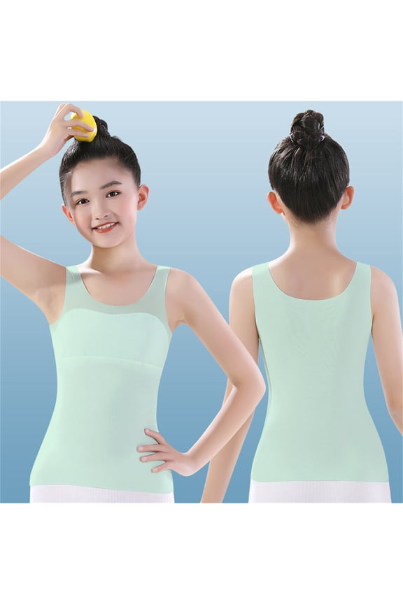 Girls Cami Tank Tops Sleeveless Cotton Undershirts Breathable Camisoles with Shelf Bras for Casual Sports Trainer Bras for Girls Green 11Y