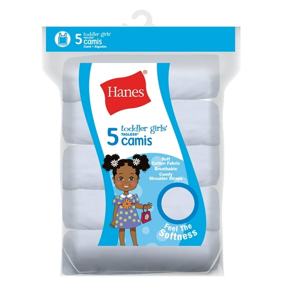 Girls' Cami White 5-Pack Hanes TAGLESS Toddler Soft 100% cotton Camisole straps