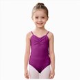 thumbnail image 1 of Girls Camisole Dance Leotard with Ruched V-Neck,Sleeveless Ballet Bodysuit, 1 of 5
