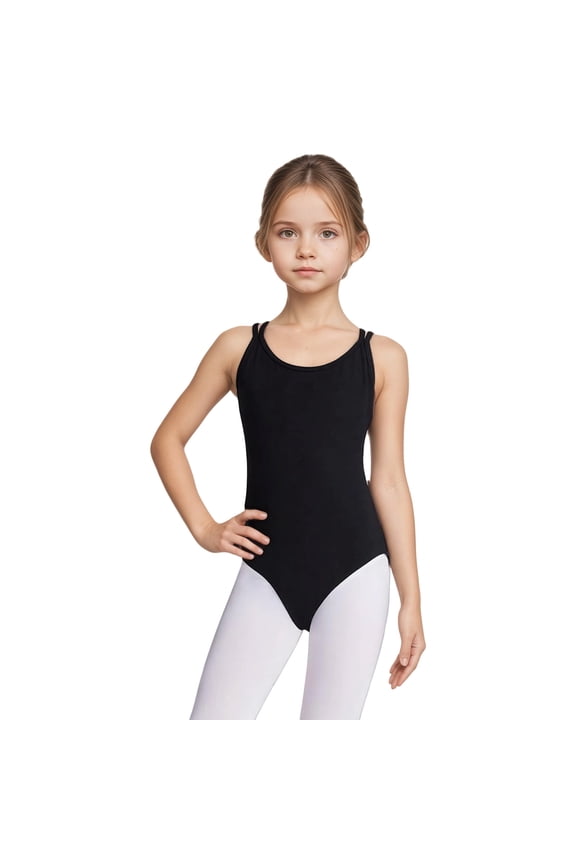 Girls Camisole Leotards for Ballet, Double Breast Dance Bodysuit For Practicing Arts(Black,3-5 Years)