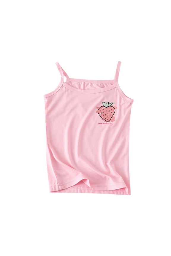 Girls Camisole Spaghetti Strap Soft Breathable Cute Graphic Girls Tank Top Undershirts Pink 10-12 Years