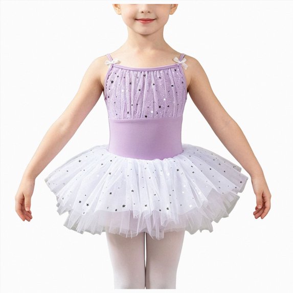 Girls Camisole Tutu Leotard with Sparkle Mesh and Bow Straps,Ballet Dance Dress