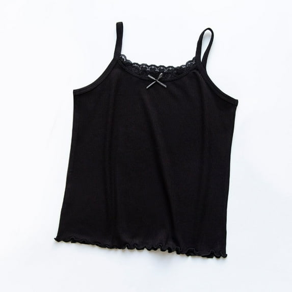 Girl's Rib Knit Camisoles Lace Spaghetti Strap Cami Tank Tops Summer Big Deals