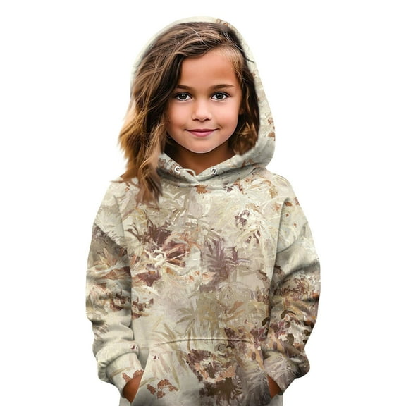 Girls Camo Hoodie Toddler Maple Leaf Camouflage Sweatshirt Trendy Camo Pullovers Winter Long Sleeve Oversized Hoodie