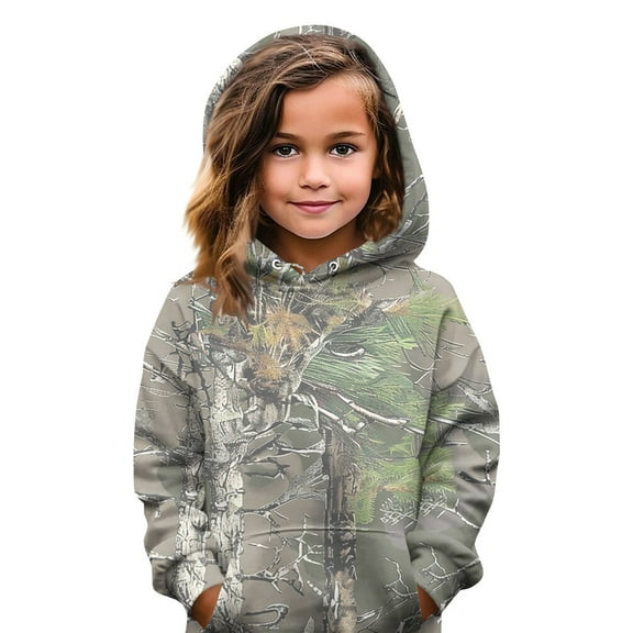 Girls Camo Hoodie Toddler Maple Leaf Print Oversized Crewneck Sweatshirts Fall Fleece Pullover Hoodie Casual Long Sleeve Drop Shoulder Top