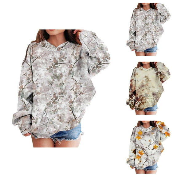 Girls Camo Hoodies Camouflage Long Sleeve Graphic Hooded Sweatshirt with Pockets Kids Pullover Tops