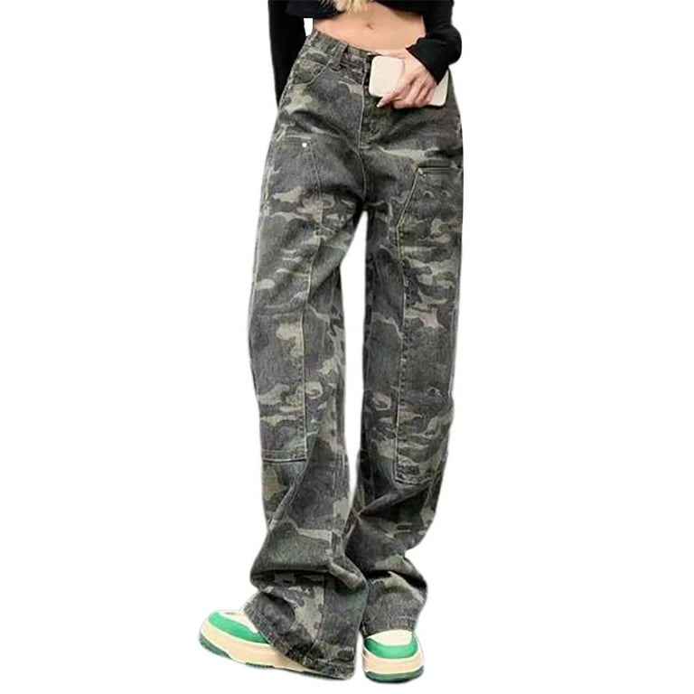 Girls Camouflage Fashion Youth Popular Street Loose Jeans Cargo Pants 