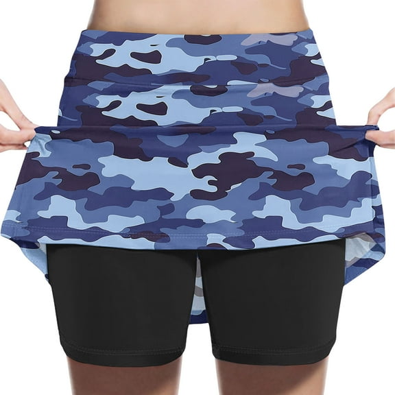 Girls' Camouflage Print High Waist A-Line Athletic Skirt with Faux Two-Piece Design