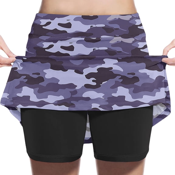 Girls' Camouflage Print High Waist A-Line Athletic Skirt with Faux Two-Piece Design