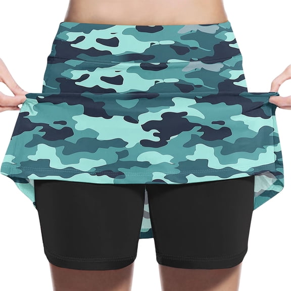 Girls' Camouflage Print High Waist A-Line Athletic Skirt with Faux Two-Piece Design