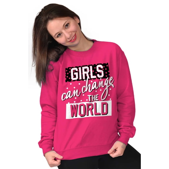 Girls Can Change World Feminism Equal Women Plus Size Crewneck Sweatshirt Brisco Brands 3X
