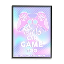 Girls Can Game Too Pastel Phrase Art for Kids Graphic Art Black Framed Art Print Wall Art
