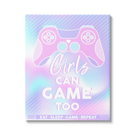 Girls Can Game Too Pastel Phrase Art for Kids Graphic Art Gallery Wrapped Canvas Print Wall Art