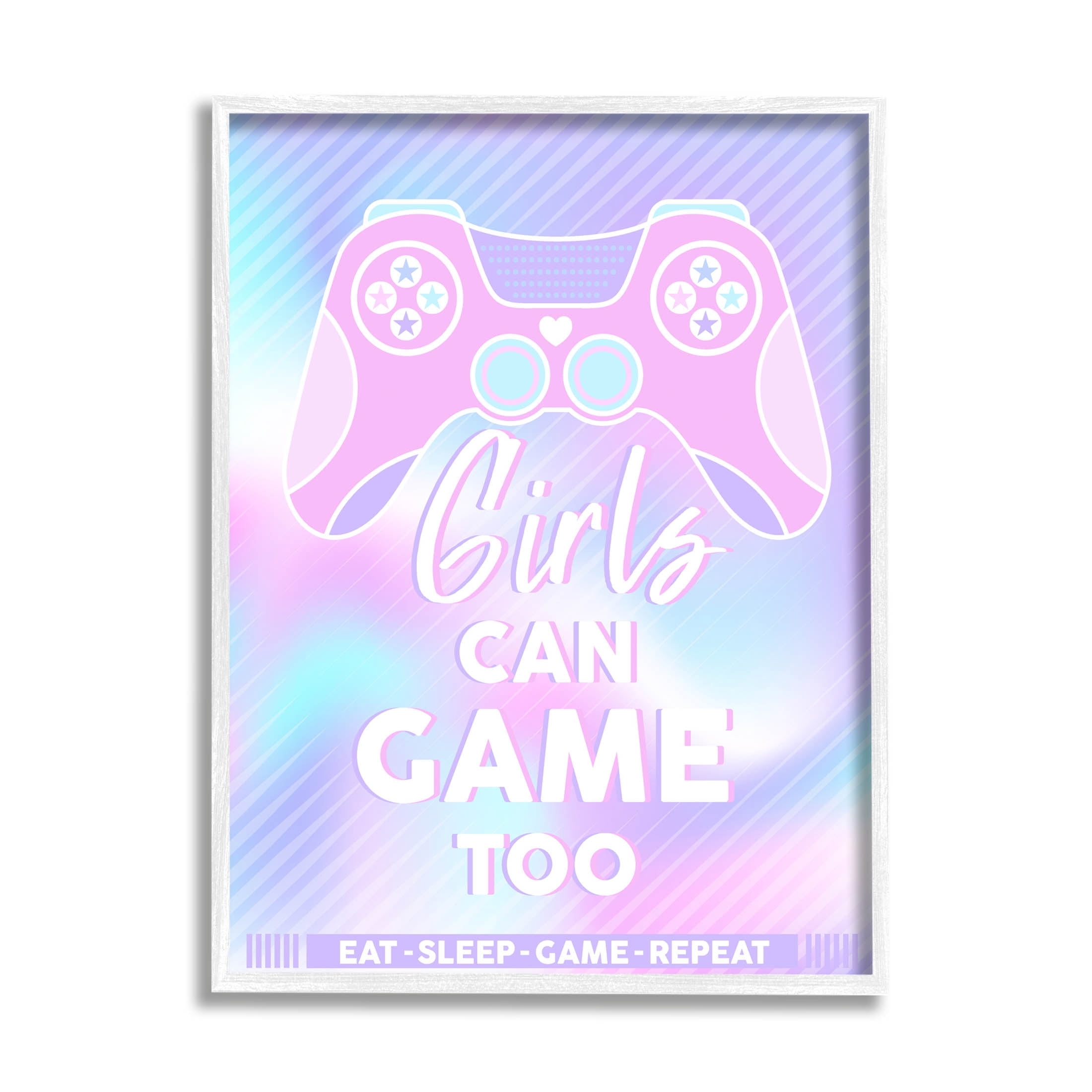 Girls Can Game Too Pastel Phrase Art for Kids Graphic Art White Framed Art Print Wall Art