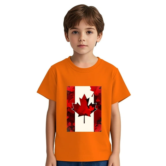 Girls Canada Day Maple Leaf Tshirts Summer Canadian Flag Graphic Tees Short Sleeve Patriotic Shirts Festival Clothes Orange， 3 Years