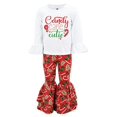 thumbnail image 1 of Girls Candy Cane Cutie Flare Pants Christmas Outfit Clothes (8Y, Red), 1 of 5