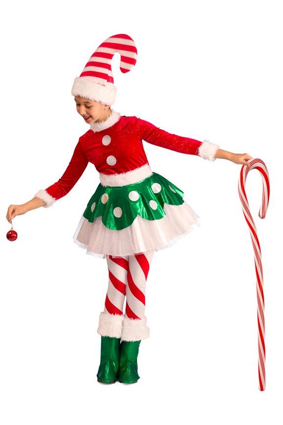 Candy Cane Elf Princess Tutu Dress Costume for Kids, Girls XS