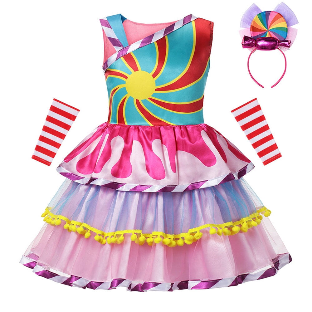 open lace back dress Shiny Top Candy Color Layered Ruffle Princess Dress, Light Pink / 4