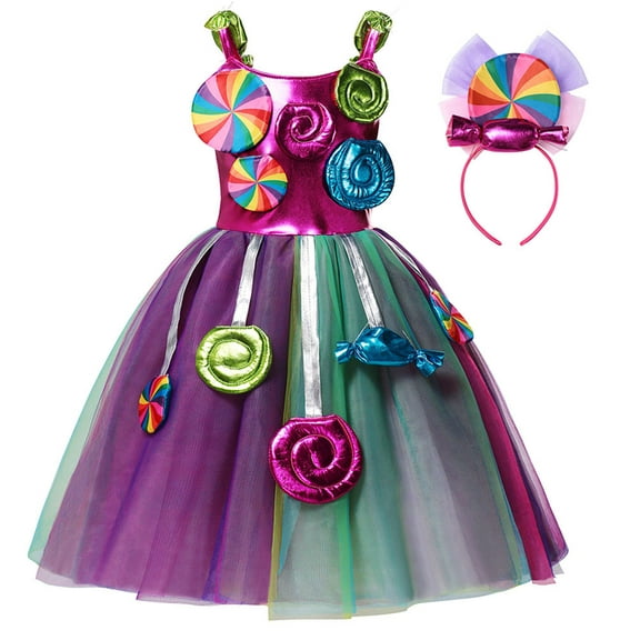 Girls Candy Dress Halloween Cosplay Christmas Carnival Party Clothing With Headband