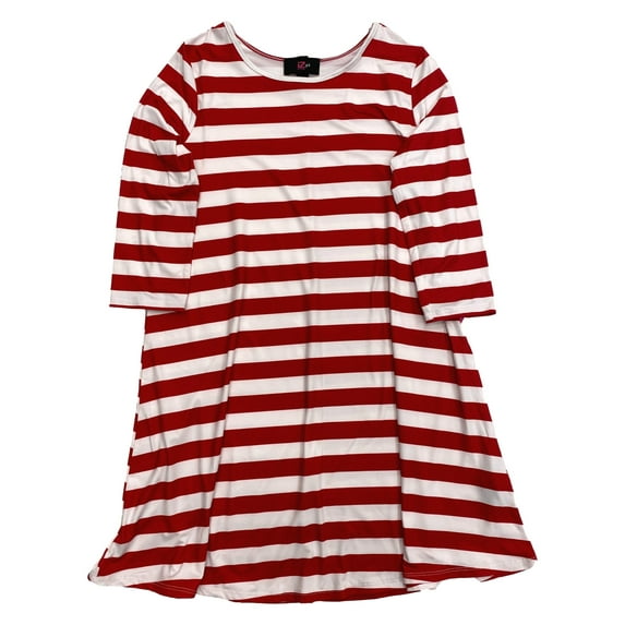 Girls Candycane Red & White Striped Christmas Holiday Tee Shirt Dress X-Large